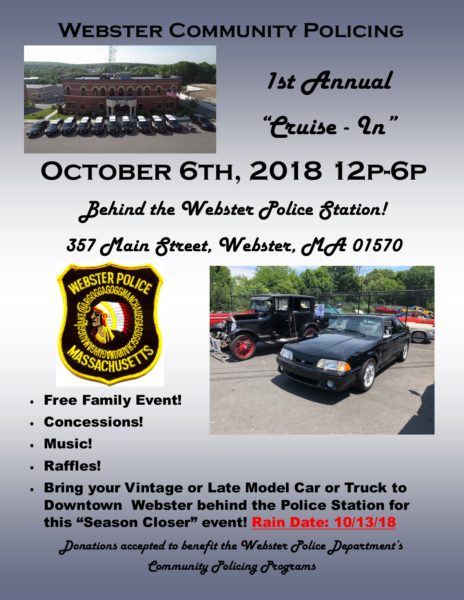 Webster Police Cruise-In Car Show @ Behind Webster Police Station