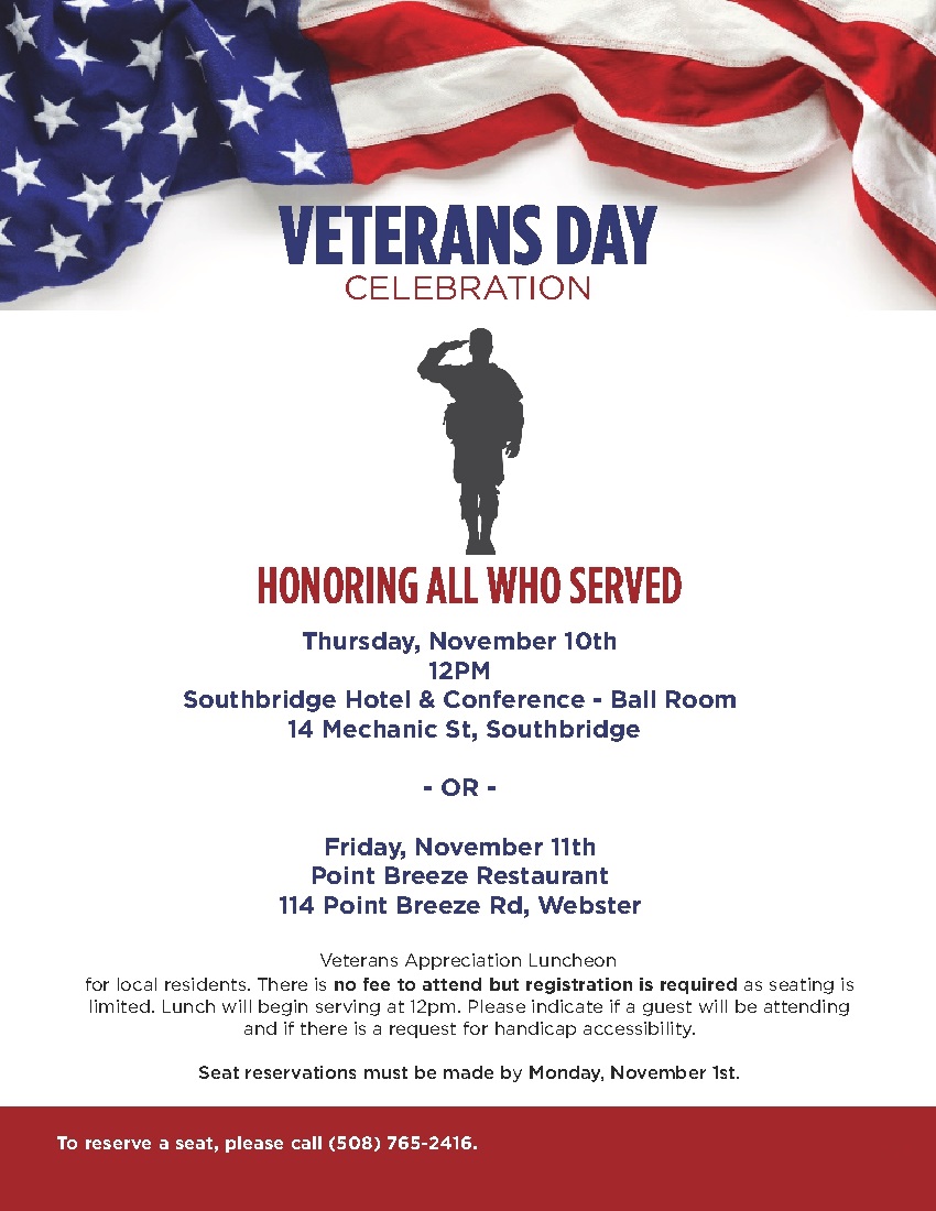 Free Veterans Day Luncheon (Southbridge) THE LAKE 940